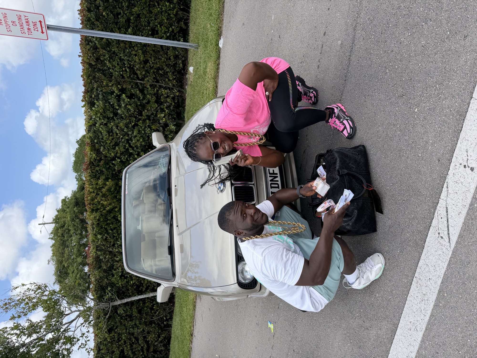 Community members sharing a moment during an outdoor outreach event